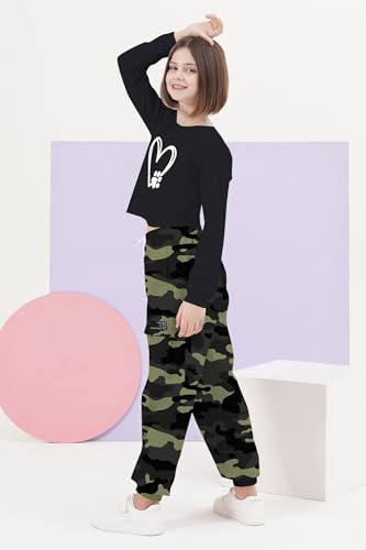 SANGTREE Girls Clothing Sets, Girls Long Sleeve Crop Top and Cargo Jogger Pants Outfit Set,4T-14 Years3