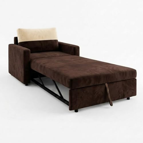Image of SOCOZI Enrique 1 Seater Sofa Cum Bed | Soft Velvet Suede Fabric | Modern Convertible Design | Plush Comfort Seating for Living Room (Dark Brown)