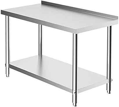 kitchen Catering Table Stainless Steel Double Deck Tables with 3.5CM Worktop Backsplash for Commercial Home Bar Restaurant Laundry School Hospital Size 150 x 60 x 80CM