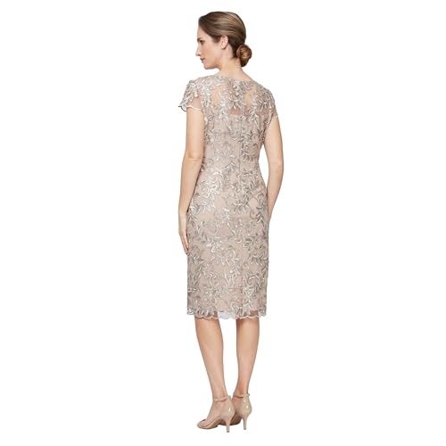 Image of Alex Evenings Womens Short Knee Length Floral Embroidered Cocktail Sheath, Wedding Guest Dress, (Petite and Regular Sizes)