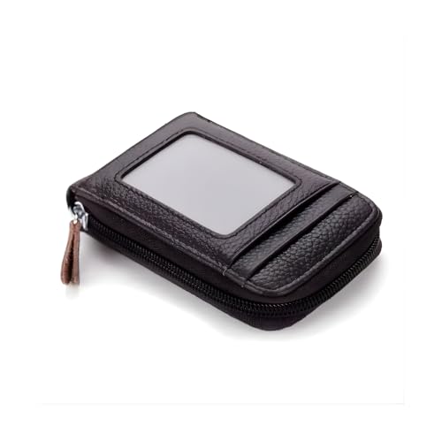 Carteira Porta Cartões Compacta com Zíper e Visor Transparente, Organizador para Cartão, CNH e Dinheiro, Modelo Sanfonado Unissex (Marrom)