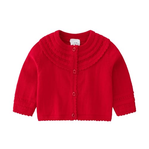 Recién Nacido Bebé Niñas Algodón Punto Suéter Otoño Sólido Manga Larga Tops Cardigan Ropa (Red, 12-18 Months)