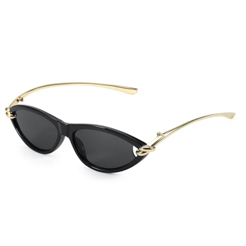 Trendy Cat Eye Women's Sunglasses with Gold Accents, Vintage Cateye Sun Glasses for Daily & Vacation Wear