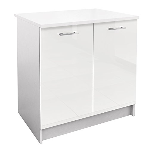 Berlioz Creations PRIMA PG8BPB Meuble Bas de Cuisine avec Plan de travail , 2 Portes décors Blanc Brillant 80 x 60 x 85 cm, Fabrication 100% Française