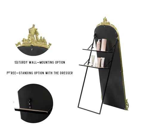 Image of Full Length Mirror with Ornate Frame Tall Standing Floor Mirror for Bedroom, Dressing Room & Living Room (Glam Gold (with Stand))