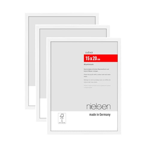 nielsen marco de fotos, 15 x 20 cm (juego de 3), Aluminio, Blanco mate, Marco de fotospara colocaren formato vertical y apaisado, vidrio sintético irrompible, Atlanta
