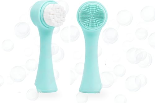 Escova Facial 2 em 1 de Silicone com Cerdas Macias para Limpeza Profunda e Massagem Facial, Portátil e Resistente para Skincare e Cuidados com a Pele (Verde)