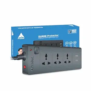 PRODOT Power Spike Guard, Strip Surge Protector with Master Switch and 3 Outlets with 2 USB, Heavy Duty Extension Cord for Home, Office, Travel & Phone Charging Bricks (2.5 Meter)