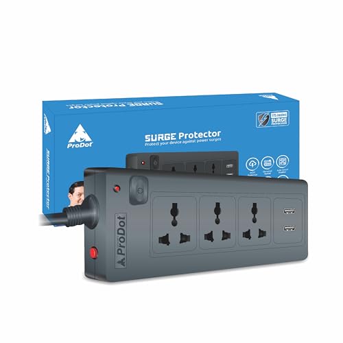 Image of Prodot 3 Universal Sockets with 2 USB Ports Surge Protector I 5m Heavy-Duty Copper Cord | Up to 2500W (250V~10A) I Automatic Overload Protection I Shock-Proof ABS Body I Home, Office & Travel Use