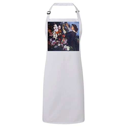 Tablier cuisine premium Gustave Courbet toile blanche et fleurs romantiques