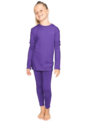 Image of STRETCH IS COMFORT Girls 2 Piece Hoodie Short Sleeve Long Sleeve Crew Neck Top and Leggings Set Kids Thermals Underwear Set