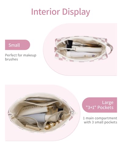 Narwey Checkered 2 Piece Personalized Initial Makeup Bag Cosmetic Bags, 6 8 10 11 12 13 14 16 18 Years Old Birthday Gifts for Women Teen Girl Gifts Trendy Stuff, Travel Toiletry Bag (Pink Letter A)4