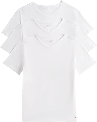 Tommy Hilfiger Herren 3er Pack T-Shirts Kurzarm Stretch V-Ausschnitt, Weiß (White/White/White), L