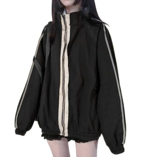 Zip Up Oversized Sweatshirts long-sleeved coat white stripes fall School Fashion Outfits Casual Jackets for girl