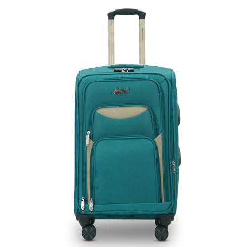 Image of AMERICAN TRAVELLER Embossed Trolley Bag | 360 Dual Disc Spinner Wheels | Cabin, Medium, Large, 18% Expandable, 360 Dual Disc Spinner Wheels, Lock & Telescopic Handle
