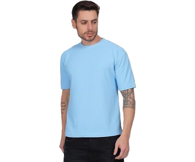 Image of Solid Self Design Oversized Tshirt for Men | Oversize T-Shirts for Men | Men Drop Shoulder Tshirts | Bagy Fit Men Tshirt