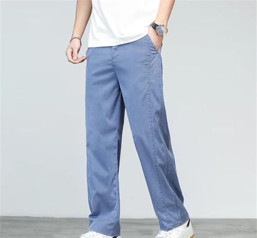 Men's Summer Thin Relaxed Jeans Elastic Waist Straight Fit Casual Pants Plus Size2