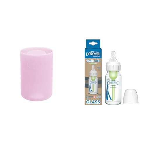 Image of Dr. Brown's Natural Flow Options+ Glass Baby Bottles, Silicone Sleeves, Anti-Colic Narrow 4 oz Bottle, Level 1 Slow Flow Nipple
