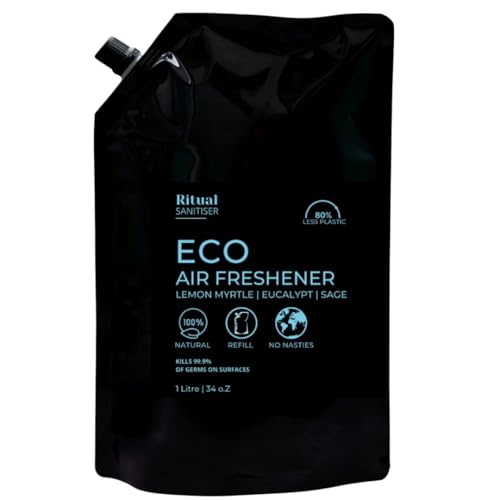 Air Freshener 1 Litre Refill Pouch, Room Spray, Bathroom Odour Remover, Linen Spray, Sanitises Surfaces, Non Toxic, 100% Natural, Lemon Myrtle, Eucalyptus & Sage