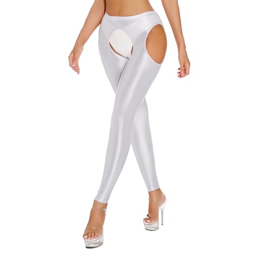 Women's Semi Opaque Shiny Oil Stockings Pantyhose Leggings Hollow Out Toeless Tights Pants