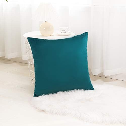 Image of 2 Piece Premium Holland Velvet Cushion Cover, 18x18 inch, Teal Green | Soft Solid Decorative Throw Square Pillow Cases Modern Luxury Home Decor for Couch Sofa Bedroom Livingroom