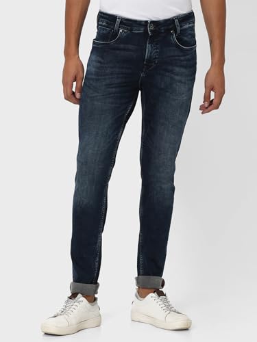 Image of MUFTI Men's Blue Black Skinny Fit Stretch Jeans