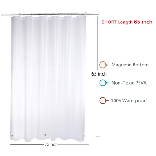 Image of Short Shower Curtain Liner 72 x 65 Inch, Waterproof Frosted Plastic Shower Liner with Rustproof Metal Grommets and 3 Weights for Bathroom