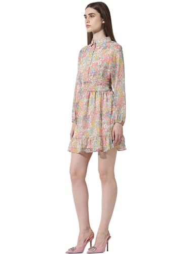 Image of ONLY Floral Printed Shirt Collar Tiered Chiffon Fit & Flare Dress