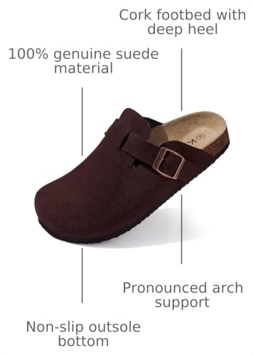 Image of KIDMI Genuine Suede Clogs for Women Men Cork Footbed Sandals Leather Mules Potato Shoes with Arch Support
