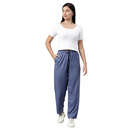 Image of GO COLORS Women Solid Mid Rise Relaxed Fit Viscose Casual Pants