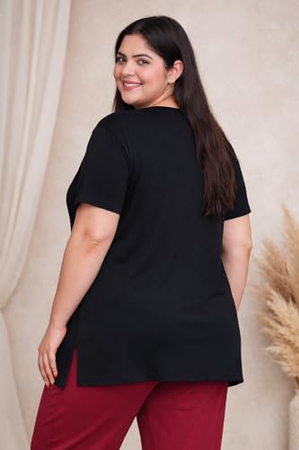Image of In Love Women's Plus Size Longline T-Shirt with Side Pocket, 3 /4 Sleeve, Crew Neck