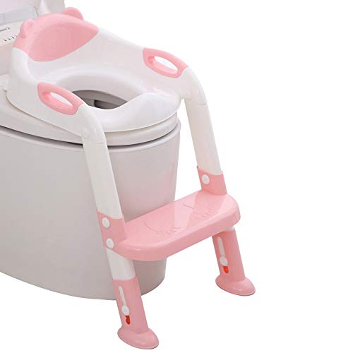711TEK Potty Training Seat Toddler Toilet Seat with Step Stool Ladder,Potty Training Toilet for Kids Boys Girls Toddlers-Comfortable Safe Potty Seat Potty Chair with Anti-Slip Pads Ladder (Pink)