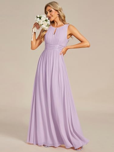 Image of Ever-Pretty Women's Chiffon Sleeveles Summer Formal Wedding Guest Dresses Ruched A Line Hollow Out Crew Neck Bridesmaid Dress