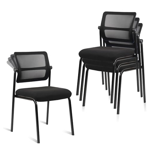 Image of CLATINA Stacking Armless Office Chair with Adjustable Backrest, Stackable Mesh Guest Reception Desk Chairs with Ergonomic Lumbar Support for Conference Waiting Room Lobby Side School, Black, 4 Pack