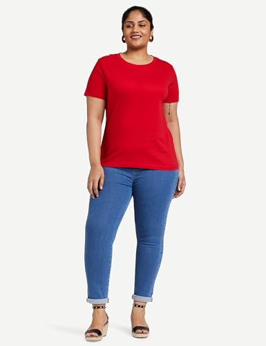 Image of Amazon Brand - Symbol Women Cotton Stretch Regular Fit Round Neck Half Sleeve T-Shirt (Available in Plus Sizes)