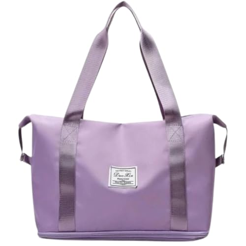 Bolsa Mala de Viagem Grande Hong Fu Impermeável expansível Multifuncional Multiuso(Academia, treino, fitness, yoga e dia-a-dia) Bagagem de mão Oxford Divisores internos Porta Celular cor: Lilás