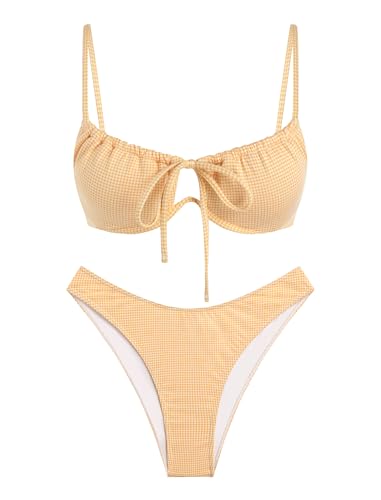 Image of ZAFUL Women High Cut Bikini Sets String Sexy Swimsuit Two Piece Underwire Bathing Suit Brazilian Cheeky Cut Out Cute Swimwear