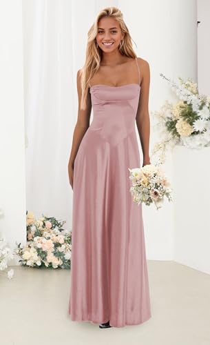 Satin Bridesmaid Dress Long for Women 2025 Bodycon Spaghetti Straps Formal Party Dresses IK0634