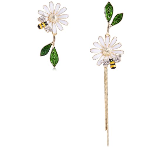 LEGENTLISUR Blumen Bienen Blätter Ohrringe Hängend Ohrstecker Gold Tier Süß Damen Emaille Gänseblümchen Ohrringe für Frauen und Mädchen Knorpel Ohrstecker Sonnenblume Tropfenohrringe Schmuck