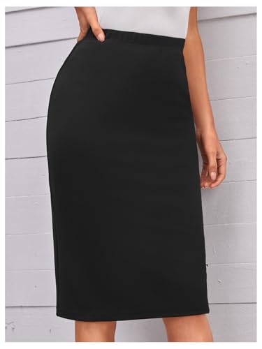 WDIRARA Women's Elastic High Waist Knee Length Skirt Stretch Pencil Skirts3
