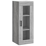 QJBSAVVA Armadietto da parete grigio sonoma, 34,5 x 34 x 90 cm, pensile con anta in vetro, mobile sospeso in legno per soggiorno e camera da letto, vetrina per montaggio a parete