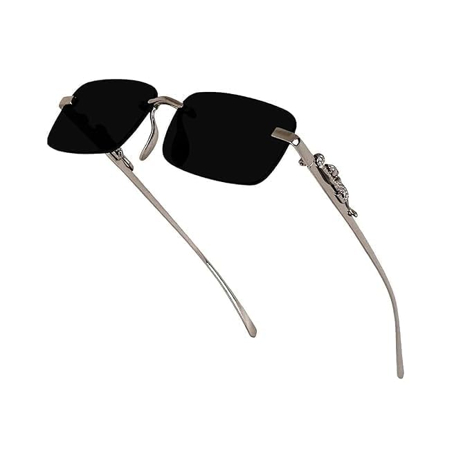 Image of Honey Singh Rimless uinsex Sunglasses Retro Luxury Metal Frameless Rectangle Leopard Arms Colored Lens