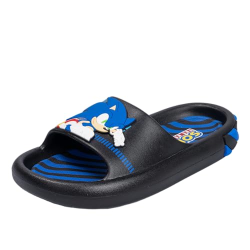 Sonic The Hedgehog Sega and Shadow Youth Boys Slides Sandals Water Resistant Slip-On Pool Beach Summer Footwear Black Size 1 Big Kid