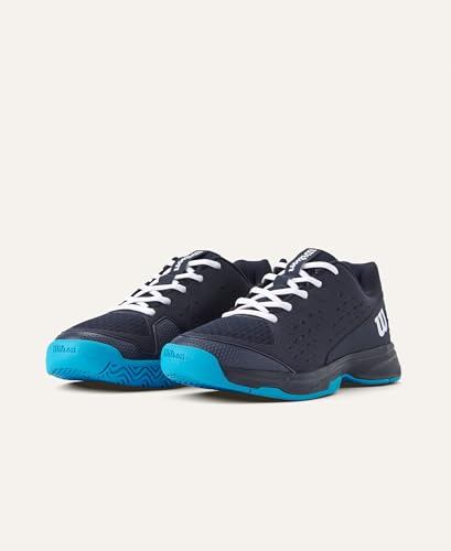 Wilson Rush Pro Junior L Tennisschuhe, Komfortables Spiel und Dynamische Dämpfung, Abriebfest, Navy Blazer/Weiß/Atomic Blue, Größe 2,5K
