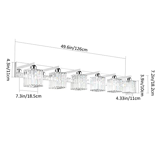 Image of Aipsun Bathroom Vanity Light Fixtures 6 Light Chrome Vanity Light for Bathroom Crystal Vanity Lighting Fixtures (Exclude Bulb)
