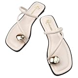 Fryloo Chanclas Sandalias De Deslizamiento del Anillo Dedo Pie Las Mujeres, Zapatos Planos Cuadrado La Decoración Oro, Correa Crucero Diapositivas Verano para El Uso Dia