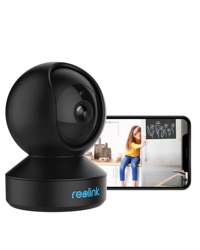 Reolink 3MP Camara Vigilancia WiFi Interior 2.4GHz con Audio Bidireccional, Visión Nocturna, Vigilabebes con Camara, 355 ° Pan/50 °Tilt, Detección de Personas/Mascotas, Control Remoto, E1 Negro