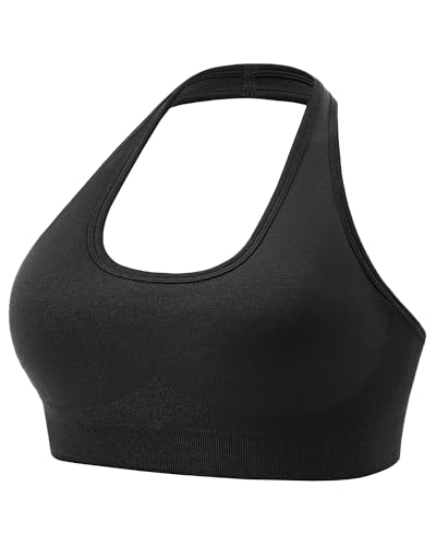 iMucci Halter Bra Medium Low Impact Sports Bras for Women Seamless Workout Padded Open Back Gym Yoga Bra with Removable Pads Black