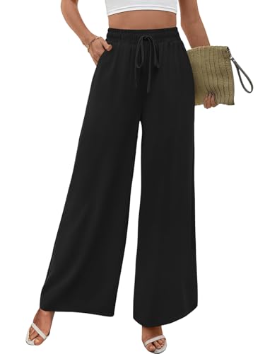 Pantalon large cordon de serrage femme taille haute avec poches confortables