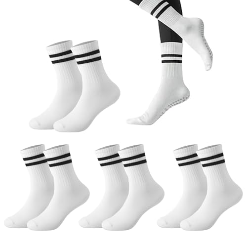 TUONYIS 4 pares de calcetines de yoga para mujer, antideslizantes, calcetines de trampolín para mujer, calcetines de pilates, calcetines de yoga para el hogar, ballet, deporte, fitness., blanco, Altoa